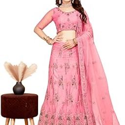 Women Embroidered Net With Satin Blend Ethnic wear Semi-stitched Lehenga Choli With Dupatta Set-image-50
