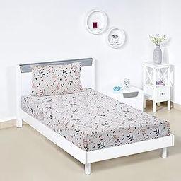 Amazon Brand - Solimo Calico Meadow 144 TC 100% Cotton Single Bedsheet with 1 Pillow Covers, White-image-89