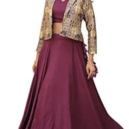 Art Silk Readymade Lehenga And Choli With Jacket Set Printed Jacket Lehnega Set-image-6