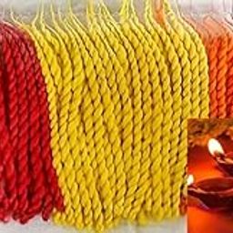 Magic Providers |Hand-Made Colored Long Twisted Pure Cotton Wicks - Pack of 300 | Arti Navratri Special Lambi Diya Jyot Batti | Jot Wick | Deepam Vattulu Pooja Articles | Puja Aarti Rui Batti 6 inch-image-11