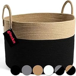 Gleckn Jute Cotton Basket, Handcrafted Woven Storage Planter Basket for Home Decor, Multi-Purpose Bag with Handle for Living Room Bathroom Laundry & Toys (15 X 13 Inches, Honey Black)-picture-26