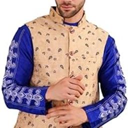 Men's Jacquard Self-Design Sleeveless Mandarin Neck Waistcoat (Beige, 40)-PID57149-image-69