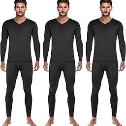 3 Set Long Johns for Men Thermal Underwear Winter Warm V Neck Fleece Lined Base Layer Set Thermal Set for Cold Weather (Large) Black-6