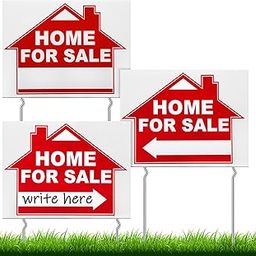 3 Pcs 12 x 16 Inches Home for Sale Signs with Stakes Double Sided Home for Sale by Owner Yard Sign with Directional Arrow Open House Real Estate Agents(Red, White)-image-23