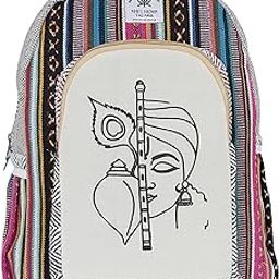 25 L Cotton Larg Capacity Laptop Backpack Collage And School Backpack Krishna Print Bag (Multicolor)-image-45