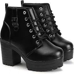 strasse paris Women's Round Toe Boots Buckle Lace Up Chunky Block Heel Boots for Women-picture-21