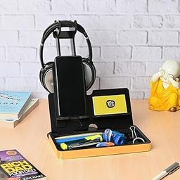 GKD Headphone Stand for Desk Wooden Headphone Holder for Gamers Music Lovers, Portable Desk Organizer with Mobile Phone Stand Compatible with All Headphones Size (Black ecofriendly)-picture-13