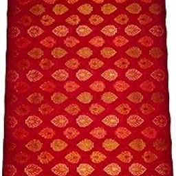 Traditional Indian Cotton Fabric, Red with Gold Leaf Pattern, blouse material-image-51