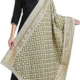 Women's Olive Green Georgette Lucknowi Work dupatta with Gotta Patti Work-image-24