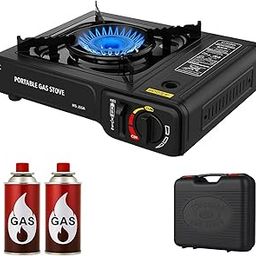 Auslese® Portable Camping Gas Stove with 3Pcs Butane Fuel Cans Auto Ignition Single Burner with Carry Case for Outdoor Cooking Trekking & Travel-image-38