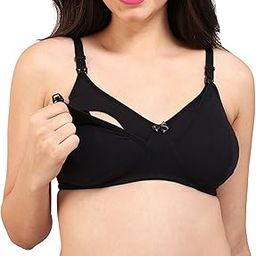 Women's Maternity Bra Cotton T-Shirt Non-Wired Feeding Nursing Bra, Black, Cup B - Sangam-image-66