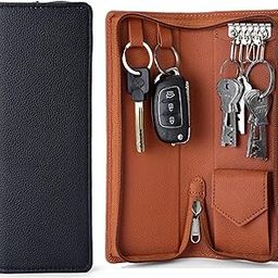 PU Leather Double Key Case key holder leather key pouch key purse with Zipper, 22.5 cm x 8.5 cm x 2.50 cm (Set of 2)-8