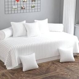 Latest Fashionable 8 Pieces Combo diwan Set with 5 Cushion Covers 2 Bolster Covers and 1 Single bedsheet Size- 60x90 Inches (White)-image-64