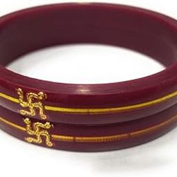 Traditional Maroon Bangles with Gold Pattern Wire Swastik Design Laminated Elegance Bangle Set for Women, Set of 2-image-15