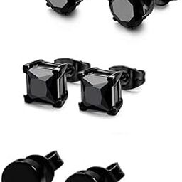3 Pairs Stainless Steel Black Stud Earrings for Men Women CZ Earrings, 3mm-8mm Available-image-10