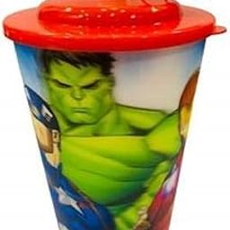 XSOURCE Sipper 3D Glass 3D Look Cartoon Character Sipper Glass with Straw for Kids for Milk/Juice/Water/Soft Drinks Popular Printed Sipper Glass with lid and Straw for Kids (600 ML) (Avengers)-29