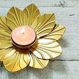 StylizShades Golden Metal Flower Tealight Candle Holder | Decorative Diya Stand for Festivals, Home Décor & Gifting | Lotus Design Diya for Puja, Diwali & Special Occasions (Set of 1)-image-97