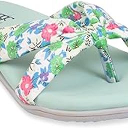 Women's Floral Print Comfort Flip Flops, Mint Green Footbed with White Straps, Casual Summer Sandals-picture-19