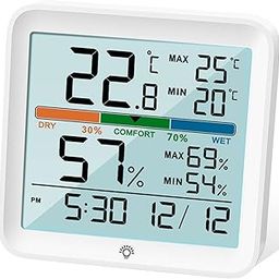 NOKLEAD Hygrometer Indoor Thermometer Digital Thermo-Hygrometer Temperature and Humidity Meter Room Climate Indicator with Calibration Touchable Night Light, Comfort Display MAX/MIN Data Sets-8