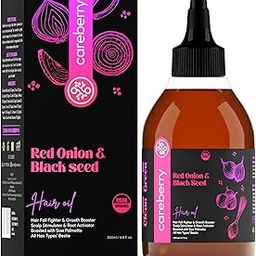 Careberry Organic Red Onion Hair Oil For Hair Growth & Hair Fall Control Boosted With Black Seed Oil & Saw Palmeto, Natural & Cold Pressed, Lightweight & Non-Sticky - 200ml-image-47