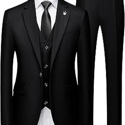 Mens Suits Slim Fit 3 Piece Tuxedo Suit One Button Solid Prom Wedding Party Blazer Vest Pants Set with Tie-image-55