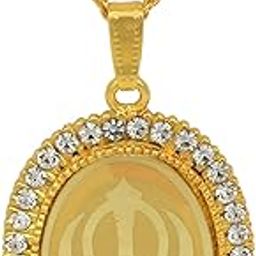 Missmister Gold plated CZ studded KHANDA embossed, Sikh sardar punjabi khalsa pendant jewellery necklace for Men/Women Boys Girls (MM0937PCKL)-image-18