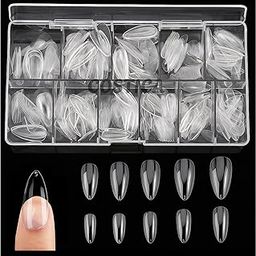 500Pcs Medium Almond Fake Nail Tips Full Cover Clear Acrylic Nails, Press on False Nail with Case for Salons and DIY Nail Art, 10 Sizes (Clear)-46