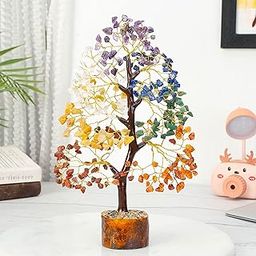 Seven Chakra Crystal Tree Good Luck Showpiece for Home Decor Items Crystals Gemstones Bonsai Money Tree for Good Luck, Decoration Gift Item, Multicolor Golden Wire-8-10 Inches-200 Beads-image-25
