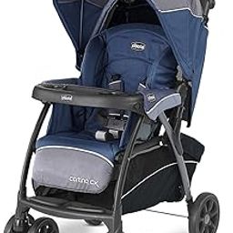 Chicco Cortina CX Stroller Pram with Adjustable Handle| 0-5 years|Craddle Effect Seat|One Hand fold & Self Standing|Linked Brakes & Shock-proof Wheels|Adjustable Canopy & Storage Basket (Baltic Blue)-0