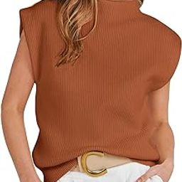 Women's Mock Neck Sleeveless Sweater Vest Casual Cap Sleeve Knit Pullover Tank Tops 2025 Spring Summer Clothes-image-24