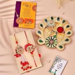 CraftVatika Pooja Thali Set for Brother Bhabhi - Kumkum Thali Set with Rakhi for Brother Boy Men - Rakhi Gift Combo for Bhaiya-image-45