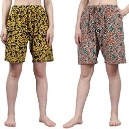 Women's Super Comfortable Yellow & Orange Flower Printed Cotton Shorts/Hot Pants Women (Combo Pack of 2) (Medium)-image-32