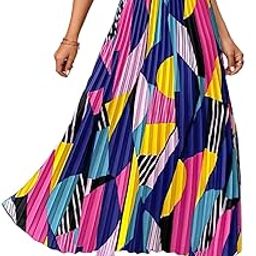 | Skirt for Women | Printed Long Maxi Skirt | Stylish Printed Pleated Pattern | Comfortable Elastic | Lightweight Fabric | A-Line Hemline for a Classic Look | Perfect for Casual & Formal-picture-7
