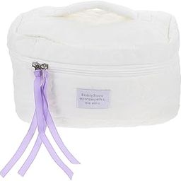 House of Quirk Flower Quilting Cloth Makeup Bag Travel Toiletry Bag with Handle Organizer for Women Girls (White)-image-65