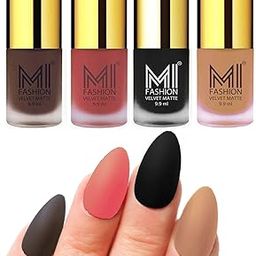 MI FASHION Velvet High Finish Matte Nail Polish Combo Set Radiant Nails 9.9ml Each Coffee, Light Peach, Black, Nude (Pack Of-4)-image-81