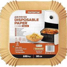 PORTENTUM Air Fryer Liners 100 Count Food-Grade BPA Free 7.9 in Square Air Fryer Paper for 5 to 8 litres Oil-Free Fryers - Ideal for Healthy Cooking-image-36