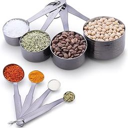 Perch Stainless Steel Measuring Cups and Spoons Set for Dry or Liquid/Kitchen Gadgets for Cooking & Baking Cakes | Set of 4 Cups & 4 Spoons | Hammered Design-image-11