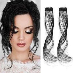 AL ZAHRA Long Side Air Bangs, Wavy Curly Clip in Bangs Front Side Bangs for Women Daily Use 2 PCS Set Long Temples (Natural Black)-55