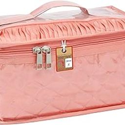 atorakushon Makeup Jewellery Organiser Box for Women Necklace Organizer Jhumka Pouches Travel Cosmetic Earrings Pendant Jewelry Storage Box for Bridal (Peach)-image-49