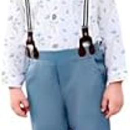 Toddler Boys Formal Outfit Set, Floral Print Shirt with Bow Tie, Pink Trousers with Suspenders, Special Occasion Wear-image-44