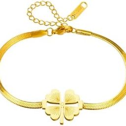 Fashion Flat Snake Heart Titanium Steel Bracelet – Love Four-Leaf Clover Design, Durable & Anti Tarnish Jewelry for Girls & Women-image-9