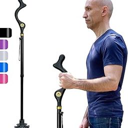 Honmido Walking Cane Foldable for Men & Women Seniors for Balance,Self Standing Folding Cane,Height Adjustable Anti-Slip Lightweight Alloy Walking Stick Collapsable for Travel Mobility Aid (Black)-picture-0