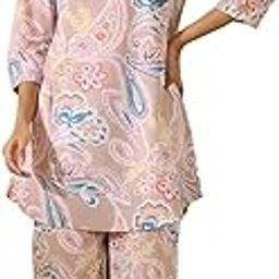 Women's Pure Cotton Night Suit Set Top and Pyjamas Lounge Wear Night Dress (Magenta_Small)-image-60