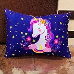 NISHOMES Unicorn Girls Velvet Digital Print Baby Pillow 12 x 18 inches (Pink) (Pack of - 1)-13