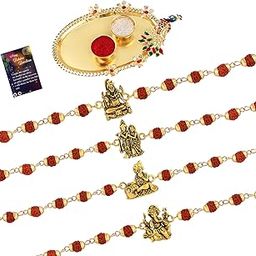 Stylish Rudraksh 4 Rakhi Combo Stylish For Bhai With Roli Chawal,Greeting Card 1 Pooja Thali-image-24