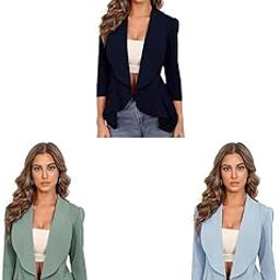 Women's Single Breasted Shawl Collar Blazers in Navy Blue and Sky Blue (3/4 Sleeve, Relaxed Fit).-picture-54