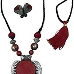 Necklace Earring Set for Women and Girls, Terracotta Handmade Jewellery, Painted jewellery Necklace earring Set for Daily Use, Occasion-image-4