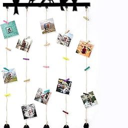 Art Street Birds Design MDF Plaque Clip Photo Collage Hanging Frame with Wooden Clips (Black, 18.5 x 32 Inches)-image-19