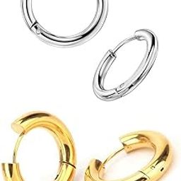 2 Pair Silver Gold 316L Stainless Steel Studs Earring Bali Earrings for Men and Boys | Fashion Non Piercing Earrings for Men-image-2