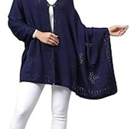 Women Self Design Navy Blue Hook Closure Stoles for Women | Light Weight Stole & Scarfs for Women | Ladies Stoles & Scarfs for Winter Wear (LSTL00047_NAVY_1.93 X 68)-image-3